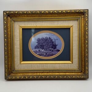 Farmhouse Windmill Landscape Framed Print Ornate Gold Frame Rustic Wall Decor